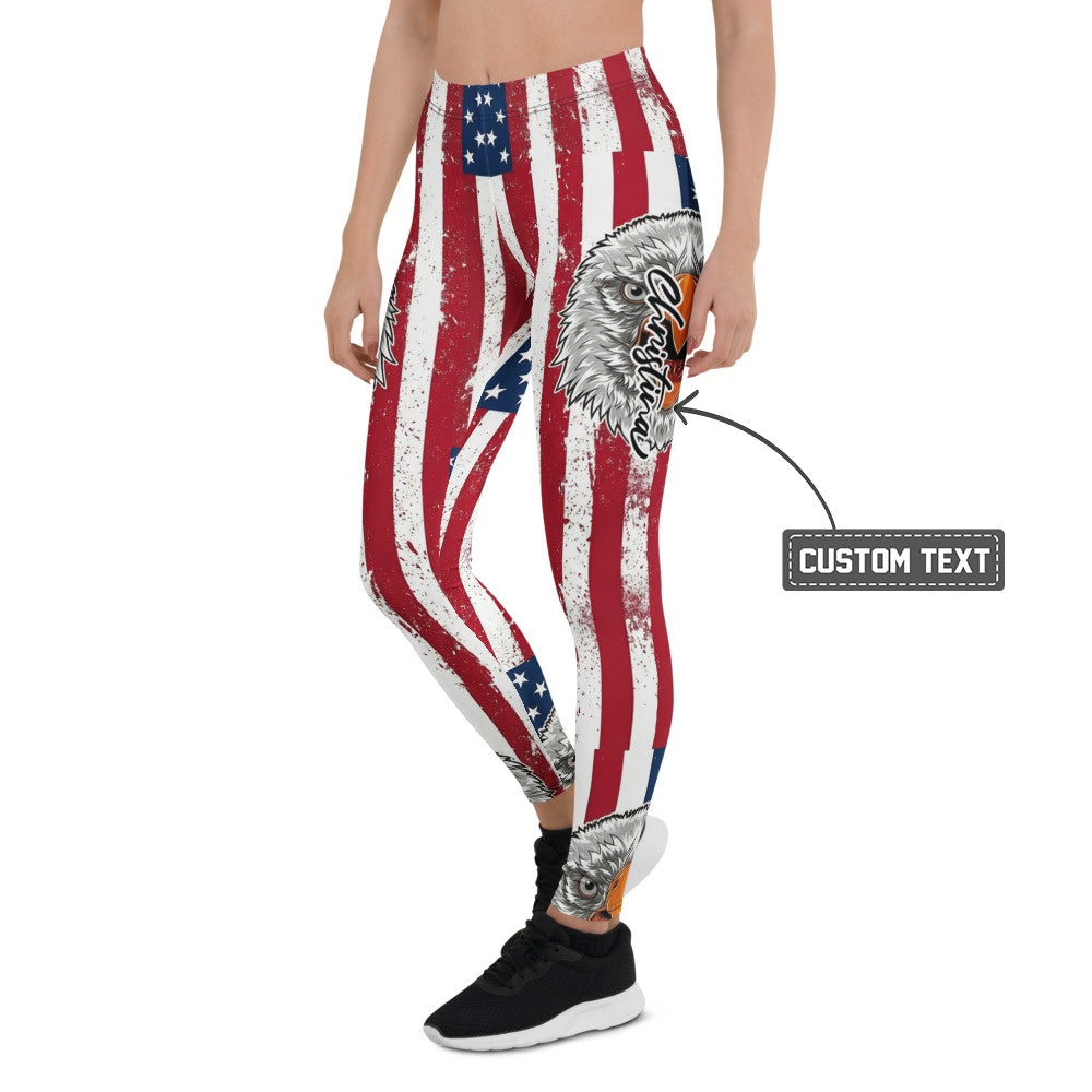 Personalisierte Damen Sportleggings USA Flagge Adler Design Fitness Leggings Stars and Stripes Amerika Motiv Rot Weiß Blau D730 - XL