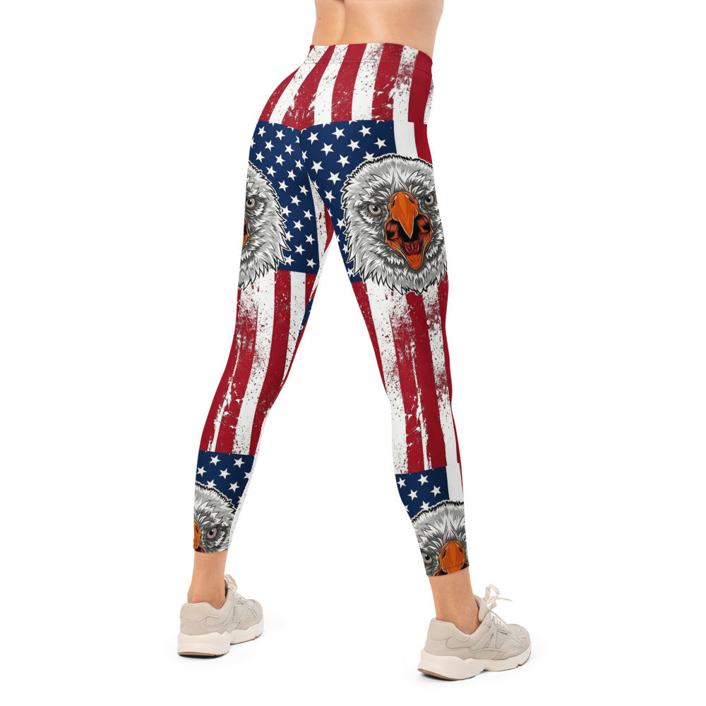 Personalisierte Damen Sportleggings USA Flagge Adler Design Fitness Leggings Stars and Stripes Amerika Motiv Rot Weiß Blau D730