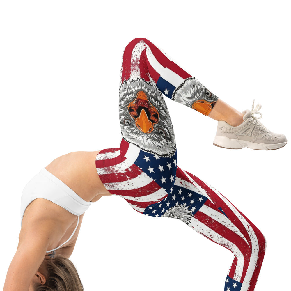 Personalisierte Damen Sportleggings USA Flagge Adler Design Fitness Leggings Stars and Stripes Amerika Motiv Rot Weiß Blau D730