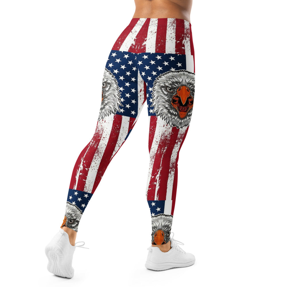 Personalisierte Damen Sportleggings USA Flagge Adler Design Fitness Leggings Stars and Stripes Amerika Motiv Rot Weiß Blau D730
