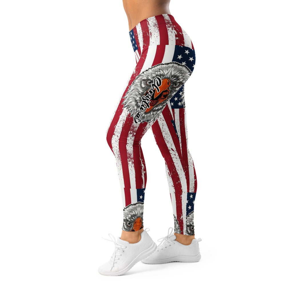 Personalisierte Damen Sportleggings USA Flagge Adler Design Fitness Leggings Stars and Stripes Amerika Motiv Rot Weiß Blau D730