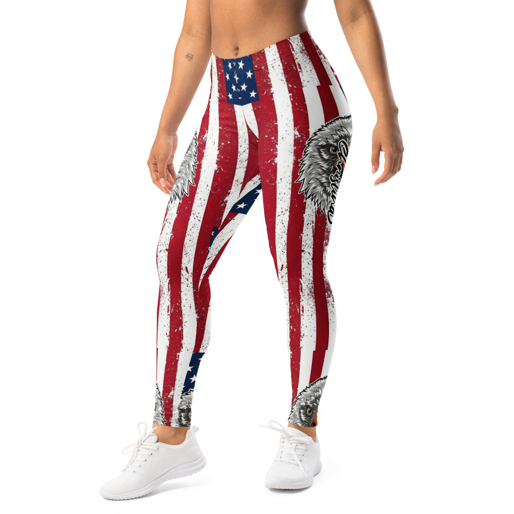 Personalisierte Damen Sportleggings USA Flagge Adler Design Fitness Leggings Stars and Stripes Amerika Motiv Rot Weiß Blau D730
