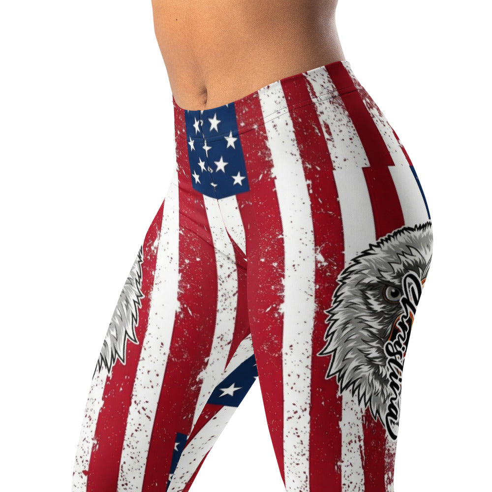Personalisierte Damen Sportleggings USA Flagge Adler Design Fitness Leggings Stars and Stripes Amerika Motiv Rot Weiß Blau D730