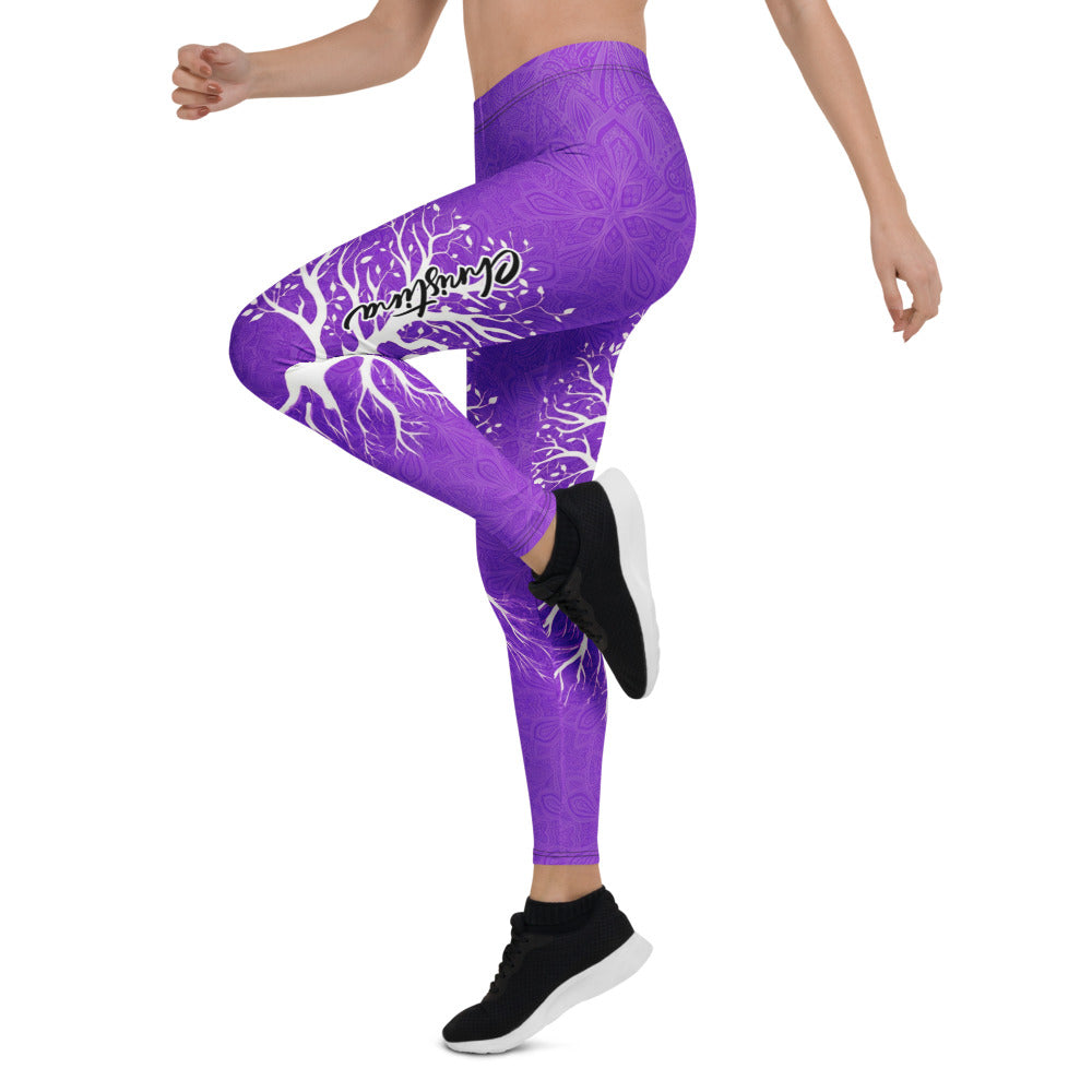 Personalisierte Yoga Leggings Damen Lila Lebensbaum Design Mandala Muster Sport Fitnesshose Q596