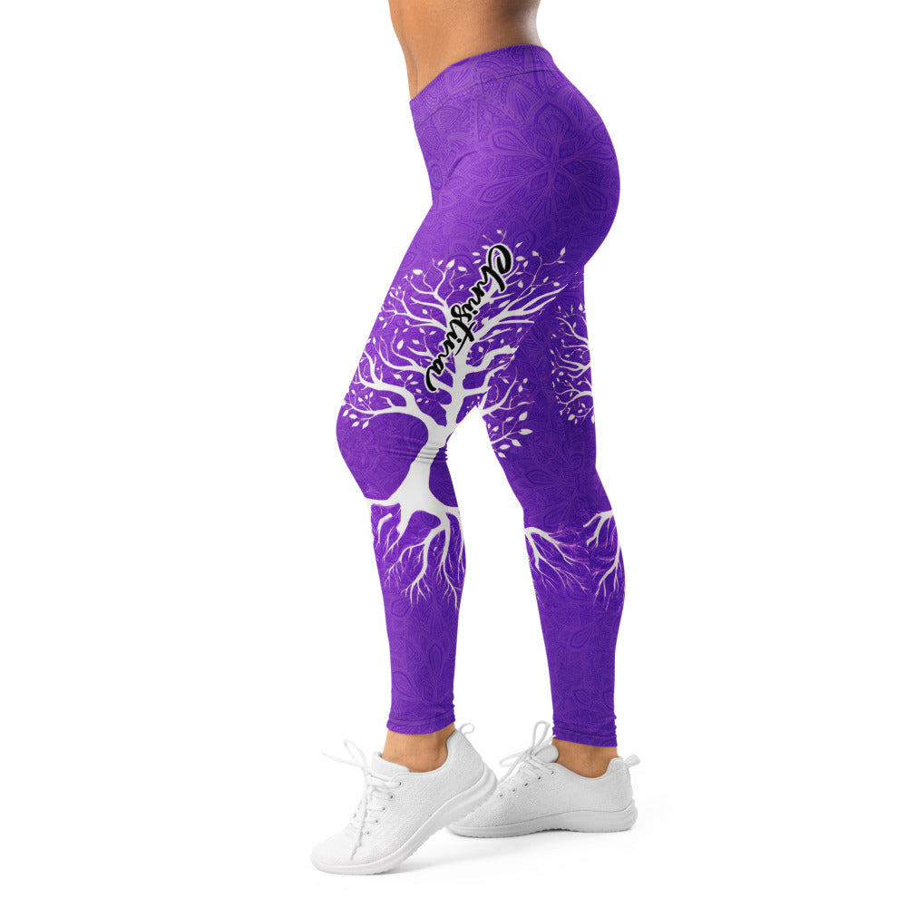 Personalisierte Yoga Leggings Damen Lila Lebensbaum Design Mandala Muster Sport Fitnesshose Q596