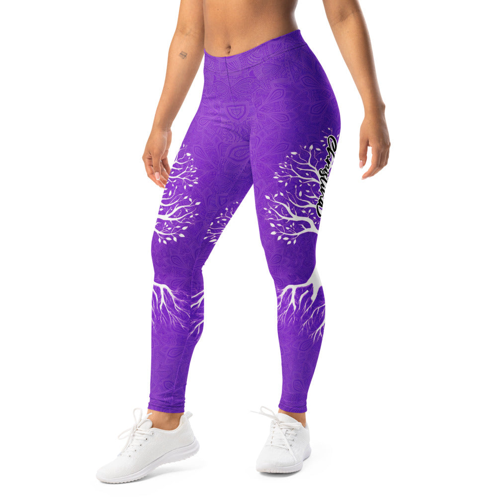 Personalisierte Yoga Leggings Damen Lila Lebensbaum Design Mandala Muster Sport Fitnesshose Q596