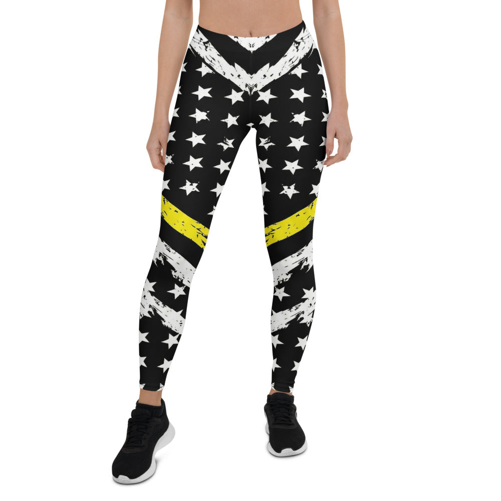 Personalisierte Damen Sportleggings Sternenmuster USA Design Schwarz Weiß Gelb Fitness Leggings Y108