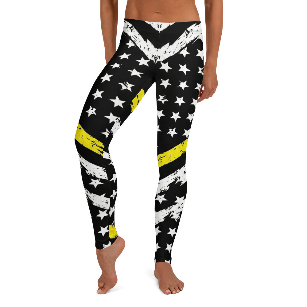 Personalisierte Damen Sportleggings Sternenmuster USA Design Schwarz Weiß Gelb Fitness Leggings Y108