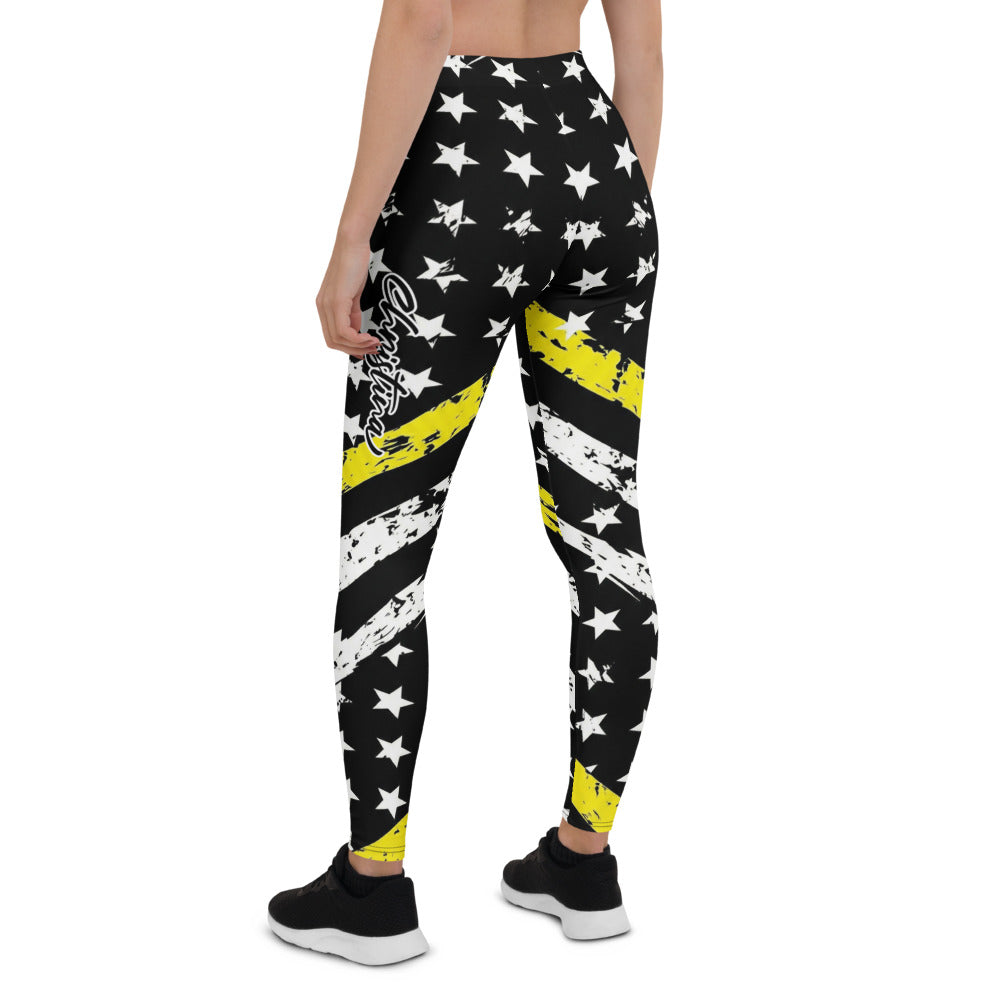 Personalisierte Damen Sportleggings Sternenmuster USA Design Schwarz Weiß Gelb Fitness Leggings Y108