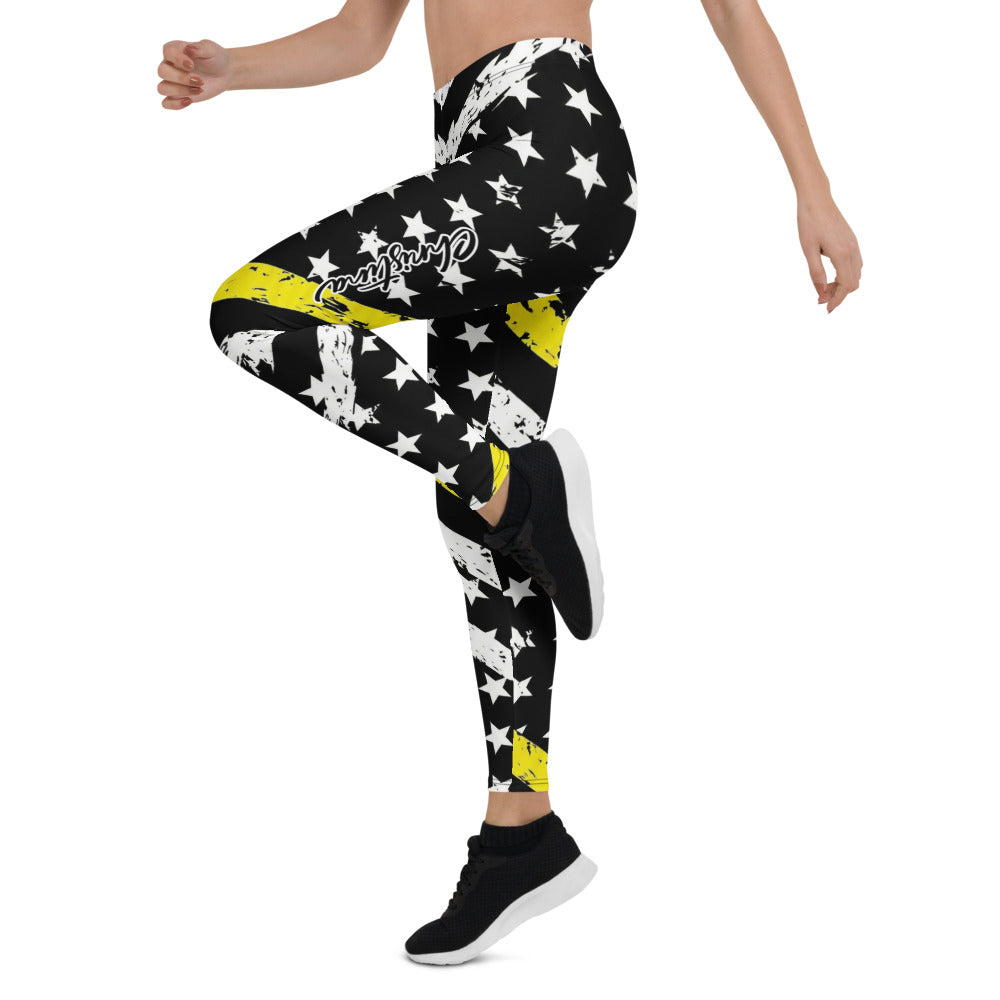 Personalisierte Damen Sportleggings Sternenmuster USA Design Schwarz Weiß Gelb Fitness Leggings Y108