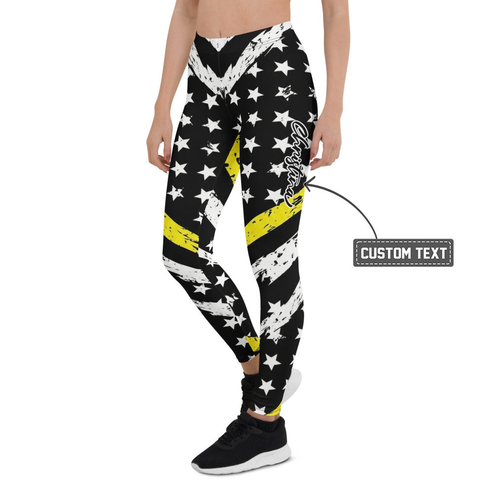 Personalisierte Damen Sportleggings Sternenmuster USA Design Schwarz Weiß Gelb Fitness Leggings Y108 - XL