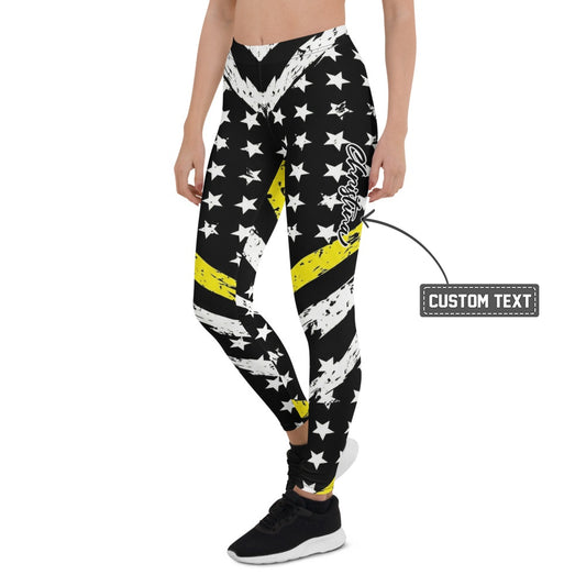 Personalisierte Damen Sportleggings Sternenmuster USA Design Schwarz Weiß Gelb Fitness Leggings Y108 - XL