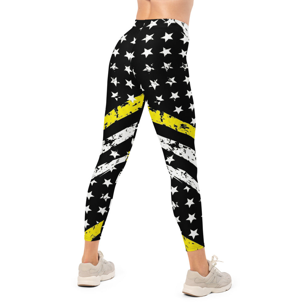 Personalisierte Damen Sportleggings Sternenmuster USA Design Schwarz Weiß Gelb Fitness Leggings Y108
