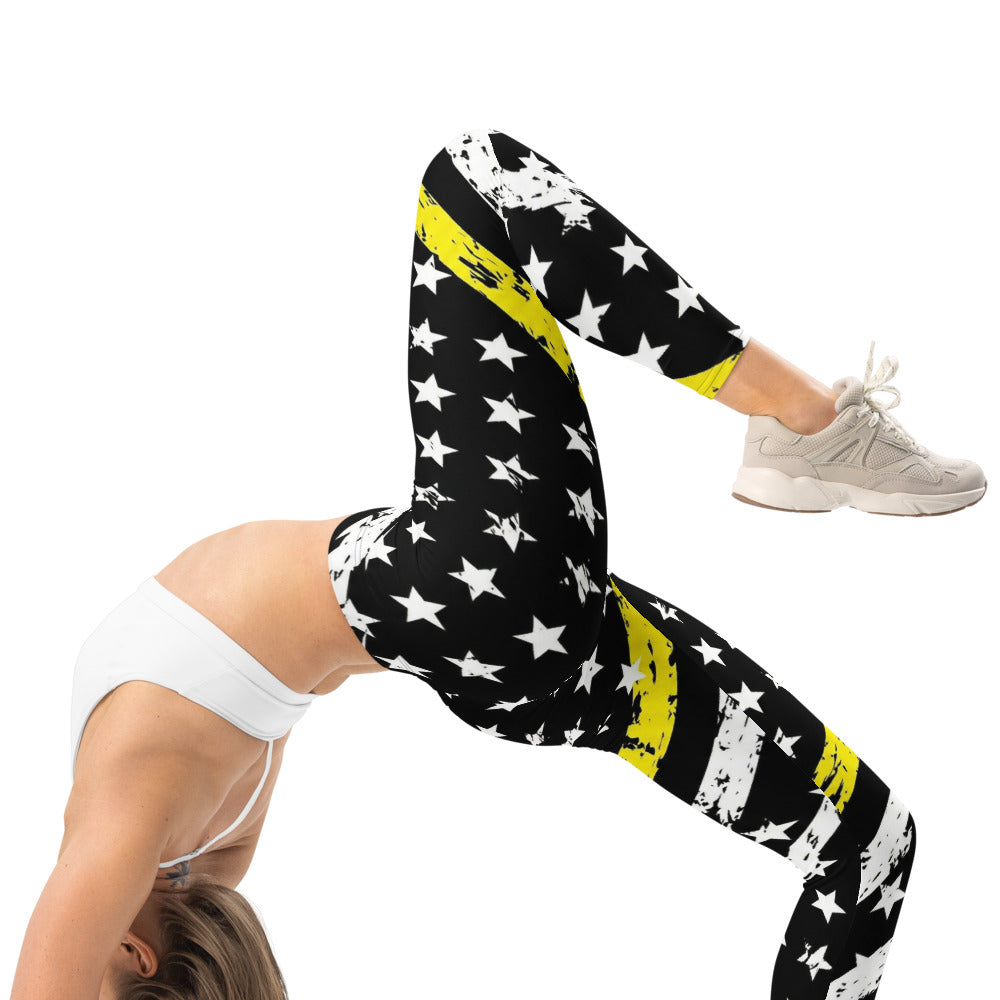 Personalisierte Damen Sportleggings Sternenmuster USA Design Schwarz Weiß Gelb Fitness Leggings Y108