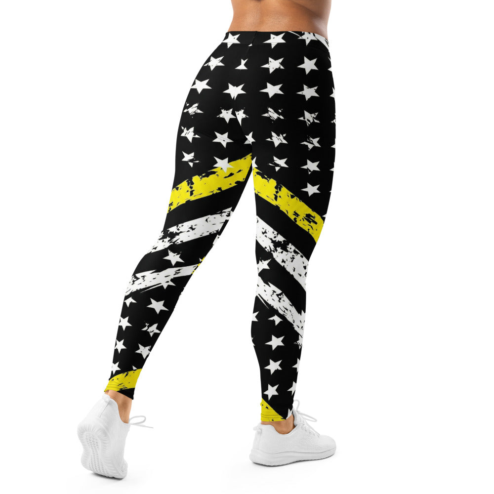Personalisierte Damen Sportleggings Sternenmuster USA Design Schwarz Weiß Gelb Fitness Leggings Y108