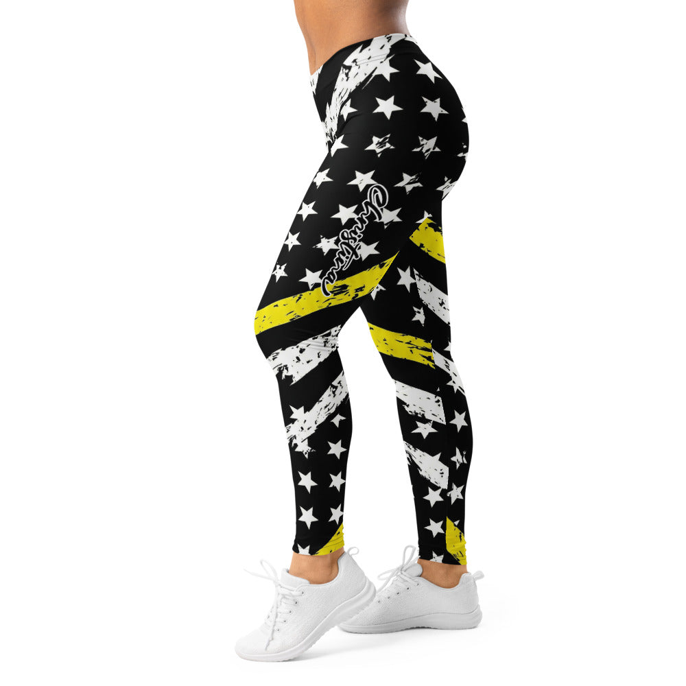 Personalisierte Damen Sportleggings Sternenmuster USA Design Schwarz Weiß Gelb Fitness Leggings Y108