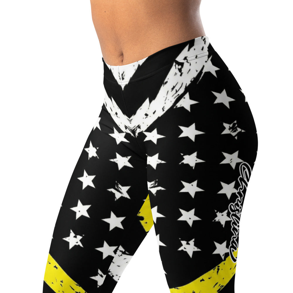 Personalisierte Damen Sportleggings Sternenmuster USA Design Schwarz Weiß Gelb Fitness Leggings Y108