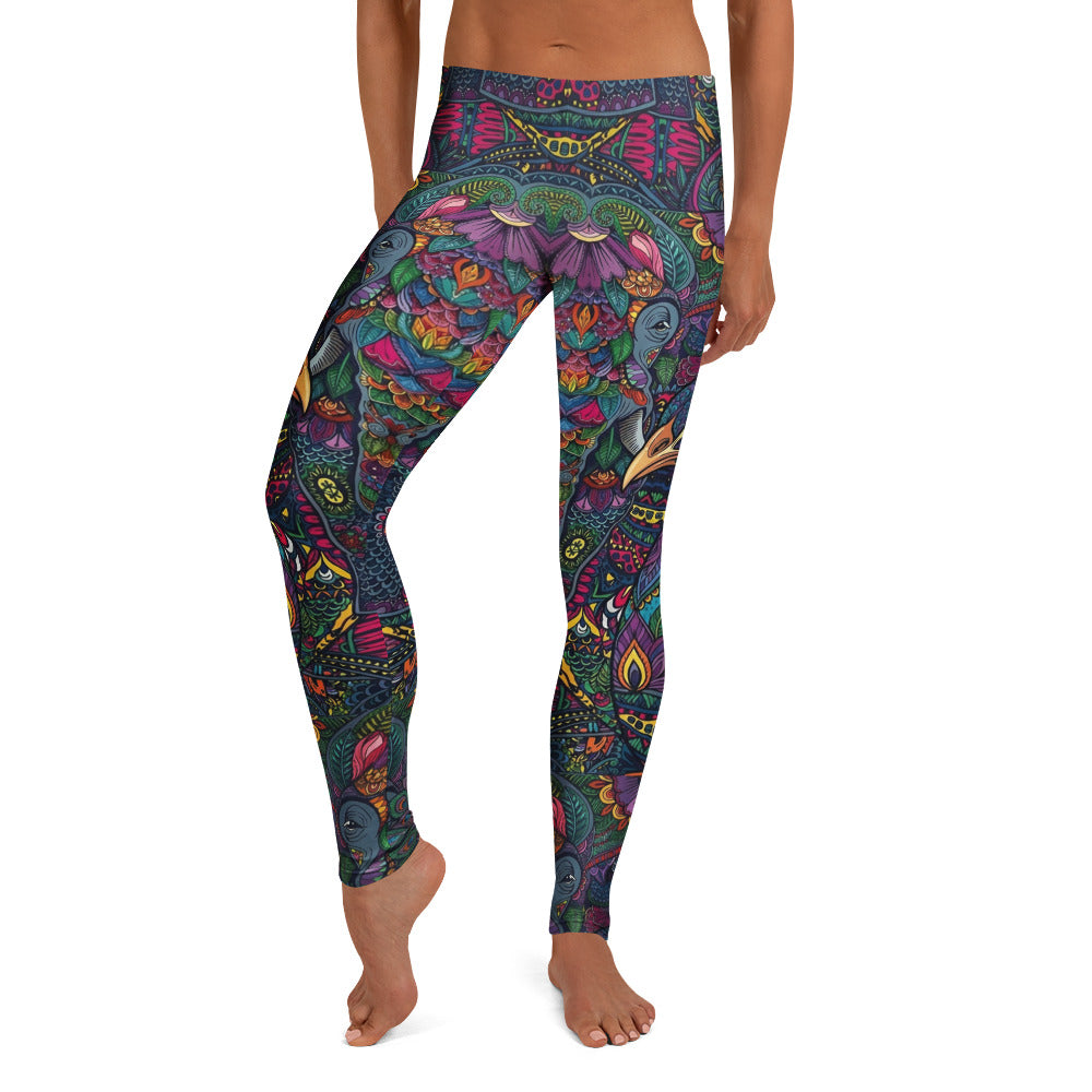 Personalisierte Damen Sportleggings Elefanten Muster Bunt Mandala Yoga Fitness Leggings W765