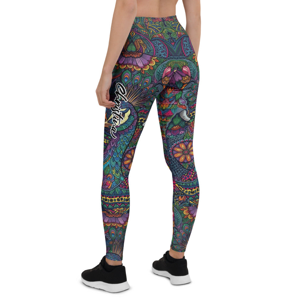 Personalisierte Damen Sportleggings Elefanten Muster Bunt Mandala Yoga Fitness Leggings W765