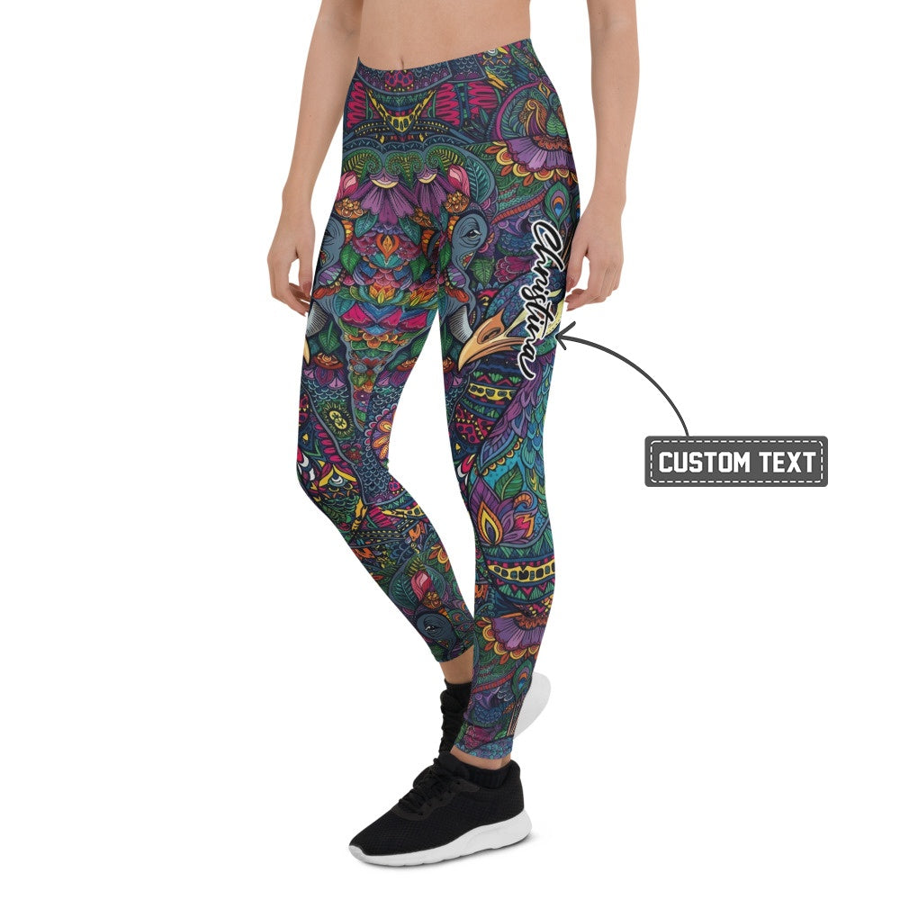 Personalisierte Damen Sportleggings Elefanten Muster Bunt Mandala Yoga Fitness Leggings W765 - XL