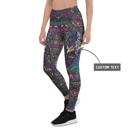 Personalisierte Damen Sportleggings Elefanten Muster Bunt Mandala Yoga Fitness Leggings W765 - XL