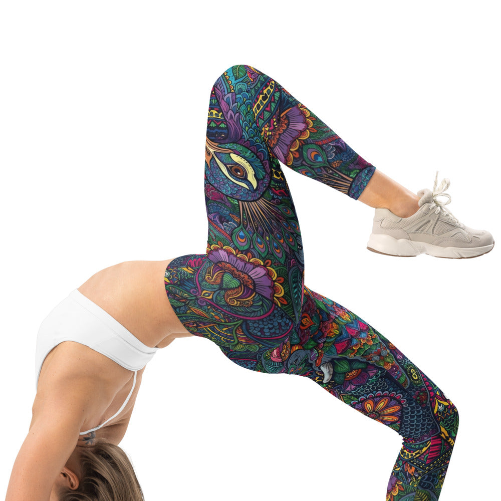 Personalisierte Damen Sportleggings Elefanten Muster Bunt Mandala Yoga Fitness Leggings W765