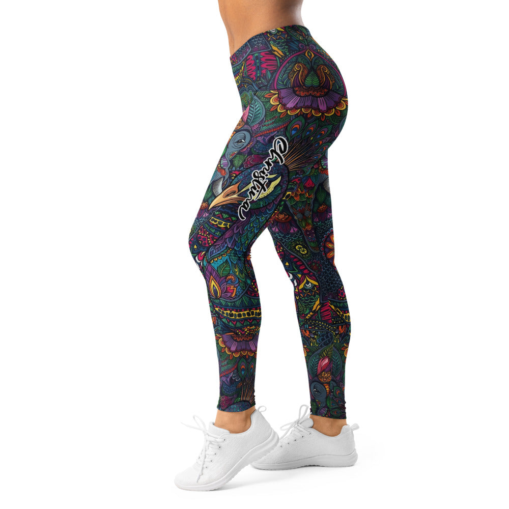 Personalisierte Damen Sportleggings Elefanten Muster Bunt Mandala Yoga Fitness Leggings W765