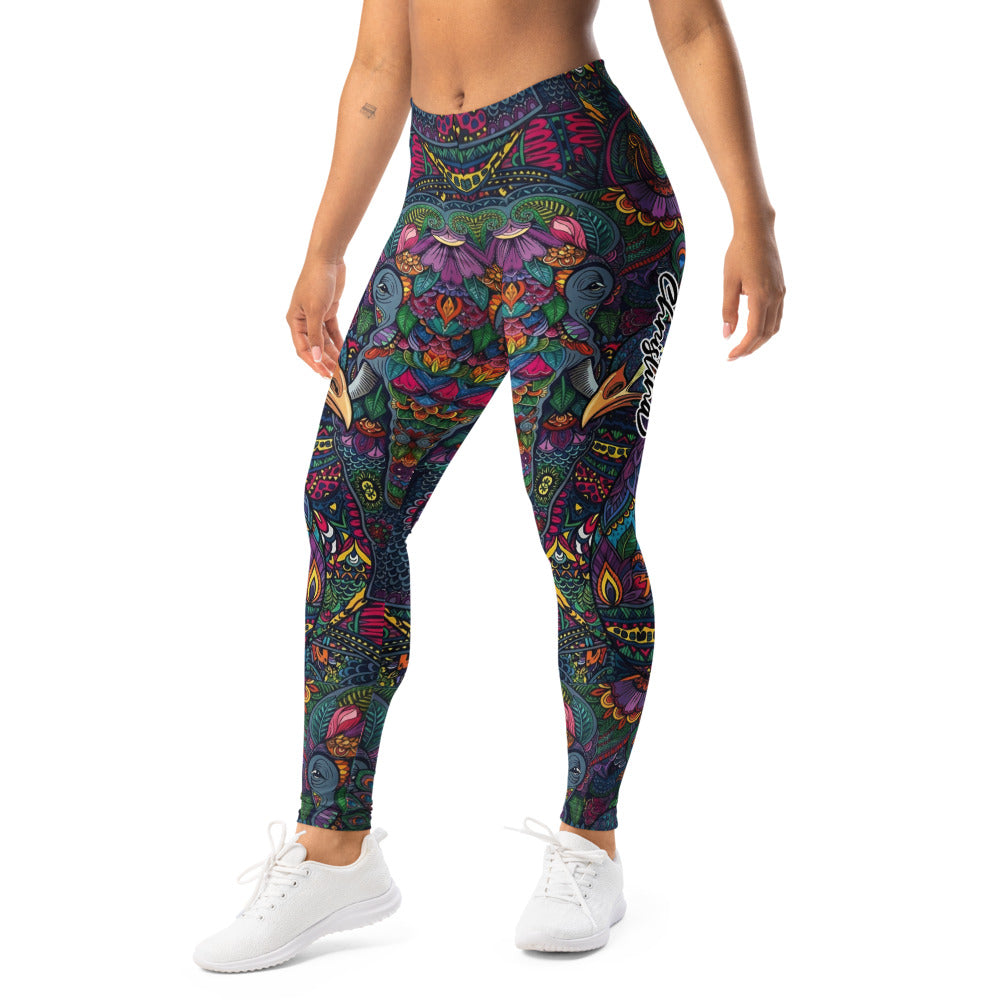 Personalisierte Damen Sportleggings Elefanten Muster Bunt Mandala Yoga Fitness Leggings W765