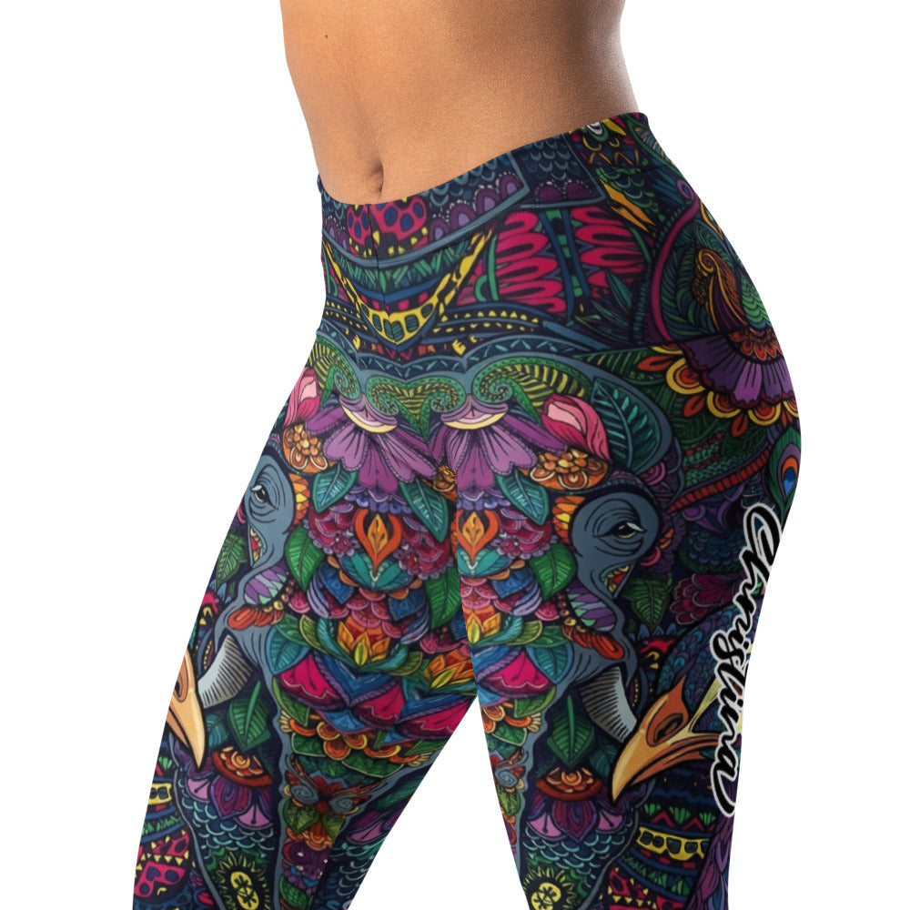 Personalisierte Damen Sportleggings Elefanten Muster Bunt Mandala Yoga Fitness Leggings W765