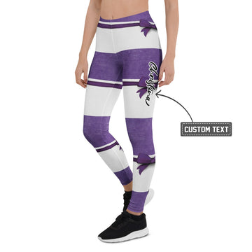 Personalisierte Damen Sportleggings Gestreift Lila Weiß Fitness Leggings mit Schleifen-Design Yoga Hose J131 - XL