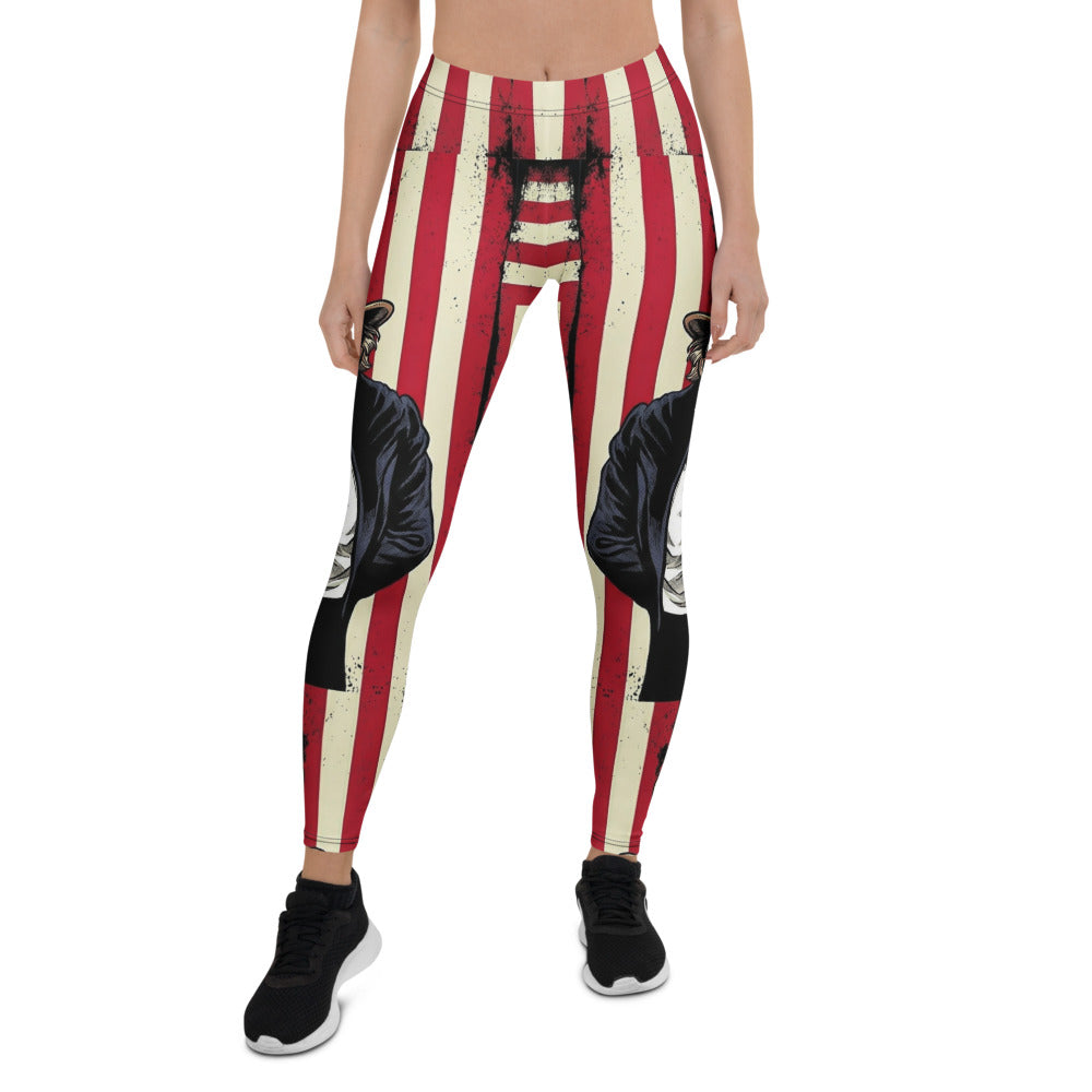 Personalisierte Damen Sportleggings USA Flagge Onkel Sam Design Fitnesshose Stars and Stripes Vintage Look I158