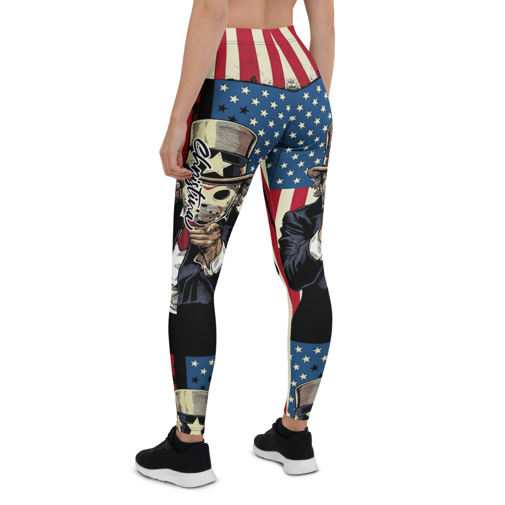 Personalisierte Damen Sportleggings USA Flagge Onkel Sam Design Fitnesshose Stars and Stripes Vintage Look I158