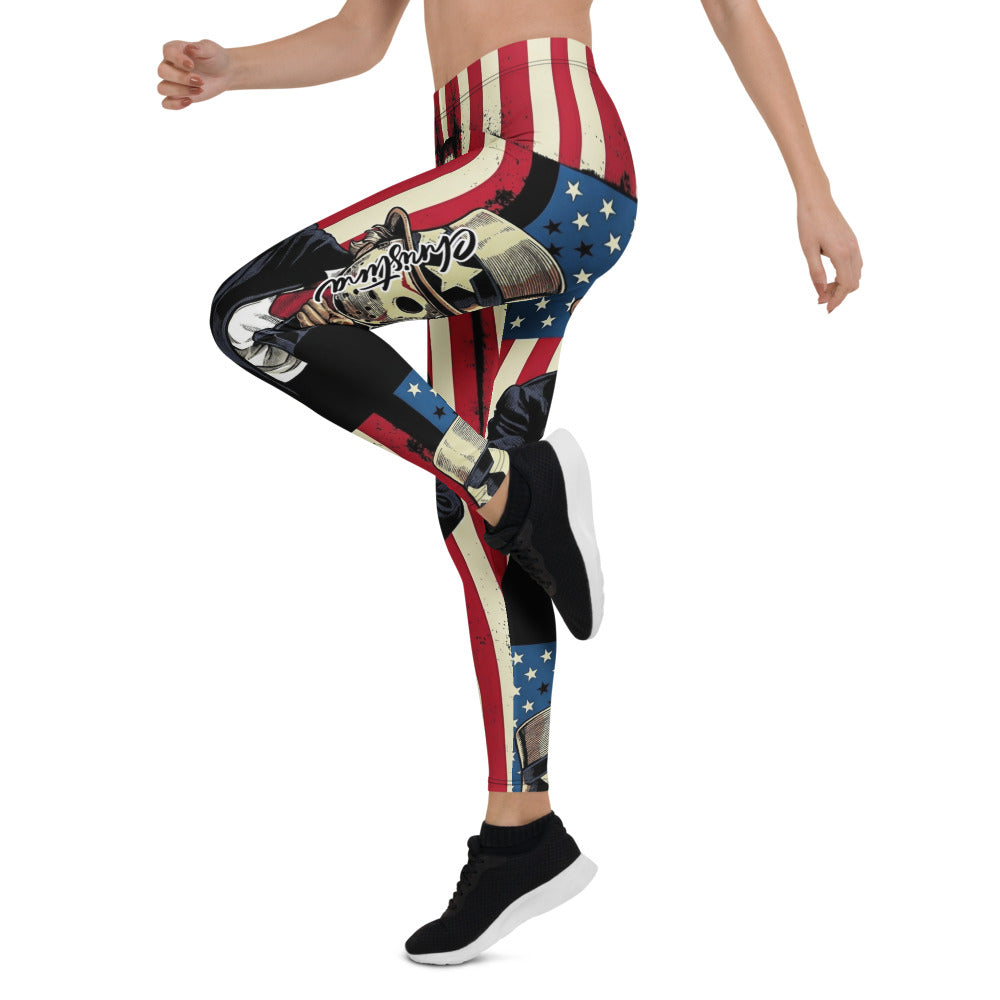 Personalisierte Damen Sportleggings USA Flagge Onkel Sam Design Fitnesshose Stars and Stripes Vintage Look I158