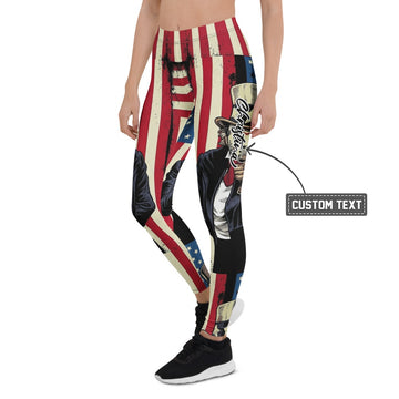 Personalisierte Damen Sportleggings USA Flagge Onkel Sam Design Fitnesshose Stars and Stripes Vintage Look I158 - XL