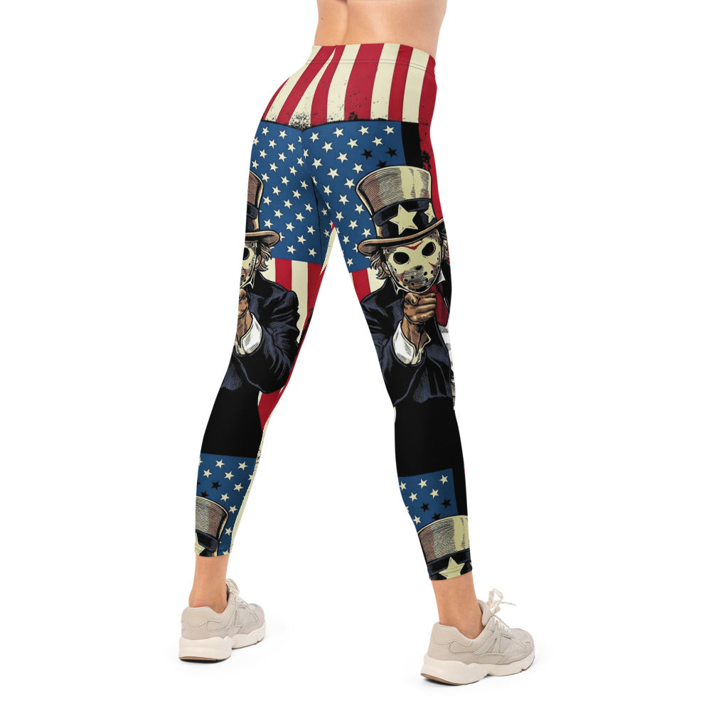 Personalisierte Damen Sportleggings USA Flagge Onkel Sam Design Fitnesshose Stars and Stripes Vintage Look I158