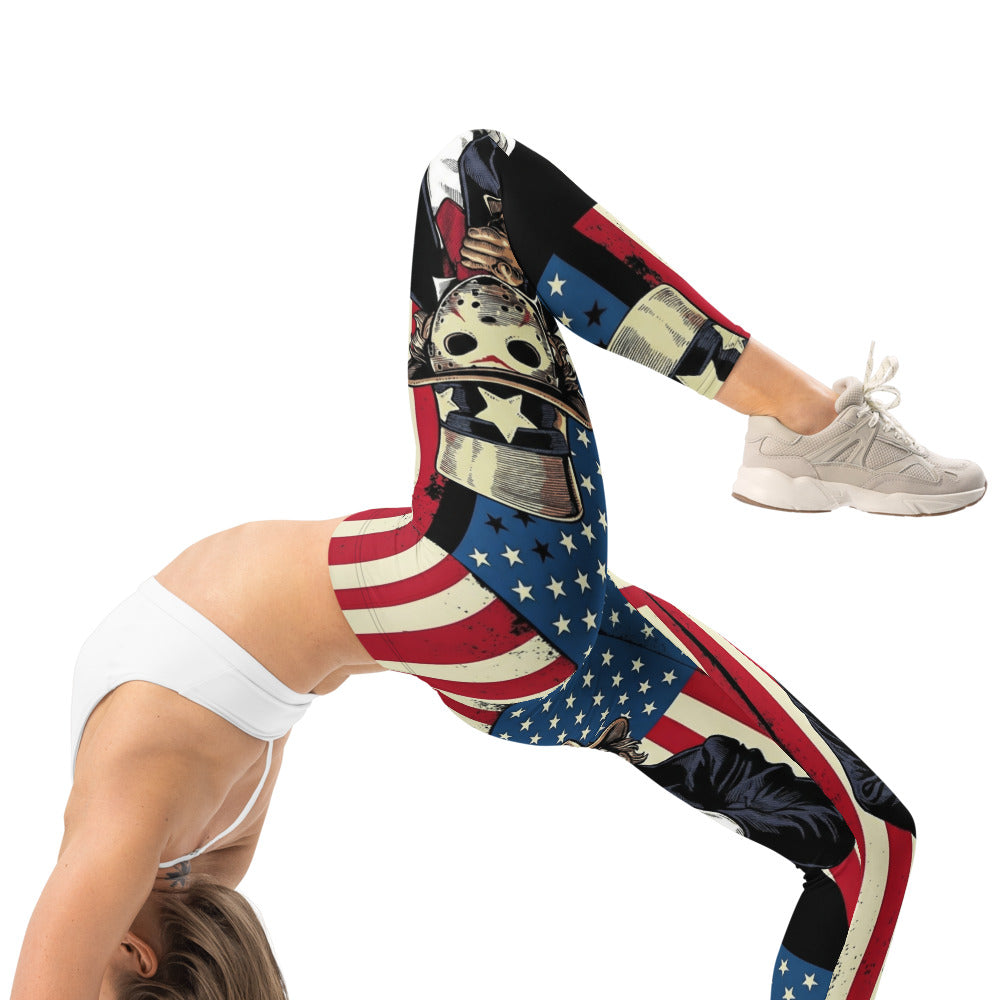 Personalisierte Damen Sportleggings USA Flagge Onkel Sam Design Fitnesshose Stars and Stripes Vintage Look I158