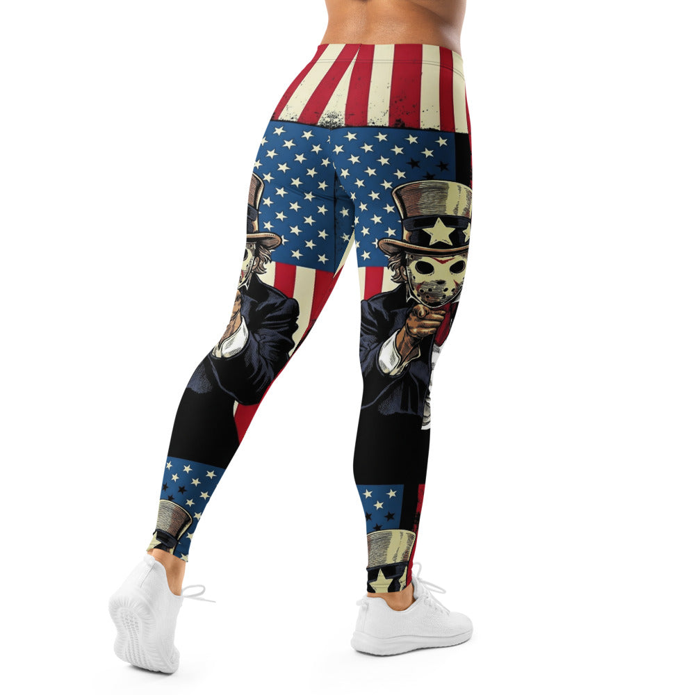 Personalisierte Damen Sportleggings USA Flagge Onkel Sam Design Fitnesshose Stars and Stripes Vintage Look I158