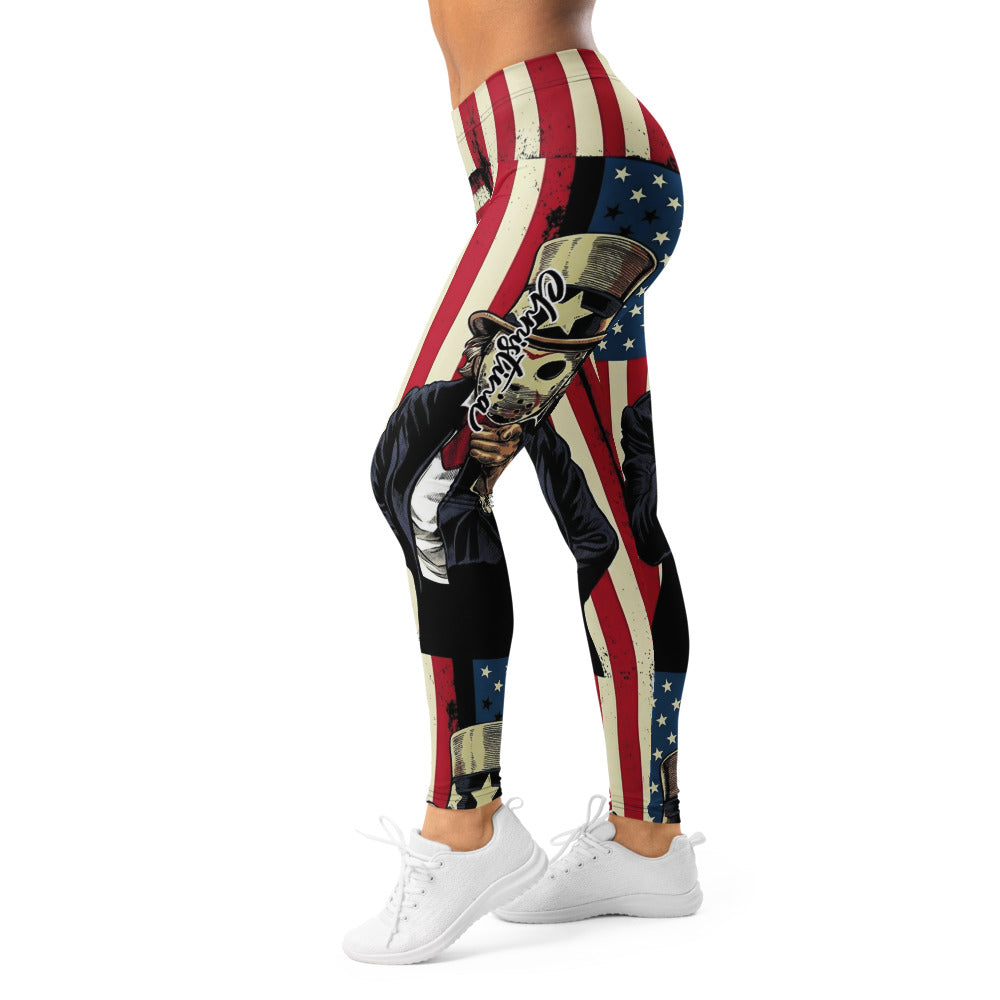 Personalisierte Damen Sportleggings USA Flagge Onkel Sam Design Fitnesshose Stars and Stripes Vintage Look I158