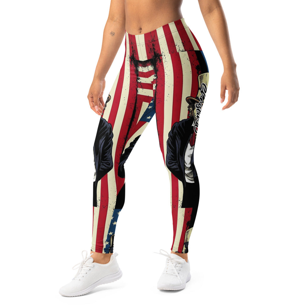 Personalisierte Damen Sportleggings USA Flagge Onkel Sam Design Fitnesshose Stars and Stripes Vintage Look I158