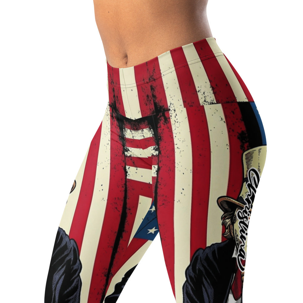 Personalisierte Damen Sportleggings USA Flagge Onkel Sam Design Fitnesshose Stars and Stripes Vintage Look I158
