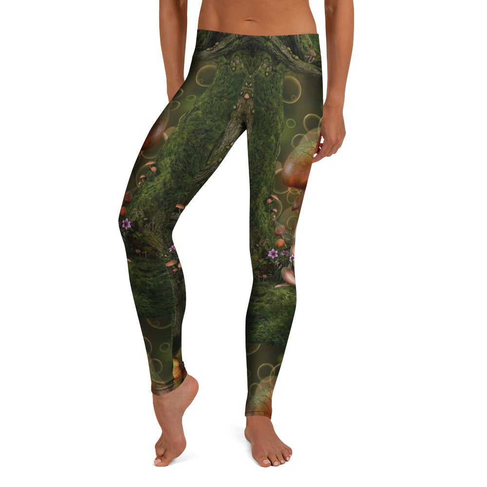 Personalisierte Damen Sportleggings Fantasy Wald Motiv Pilze Moos Grün Natur Fitness Leggings L887
