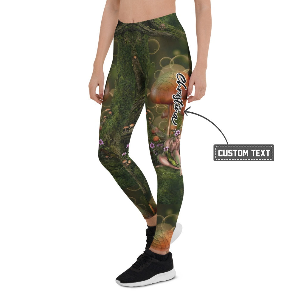 Personalisierte Damen Sportleggings Fantasy Wald Motiv Pilze Moos Grün Natur Fitness Leggings L887 - XL
