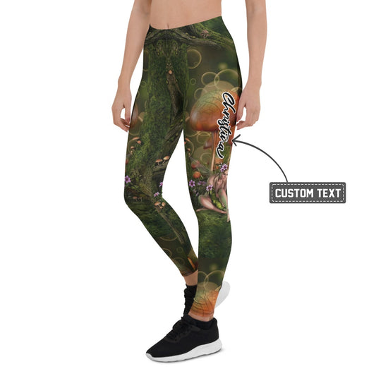 Personalisierte Damen Sportleggings Fantasy Wald Motiv Pilze Moos Grün Natur Fitness Leggings L887 - XL