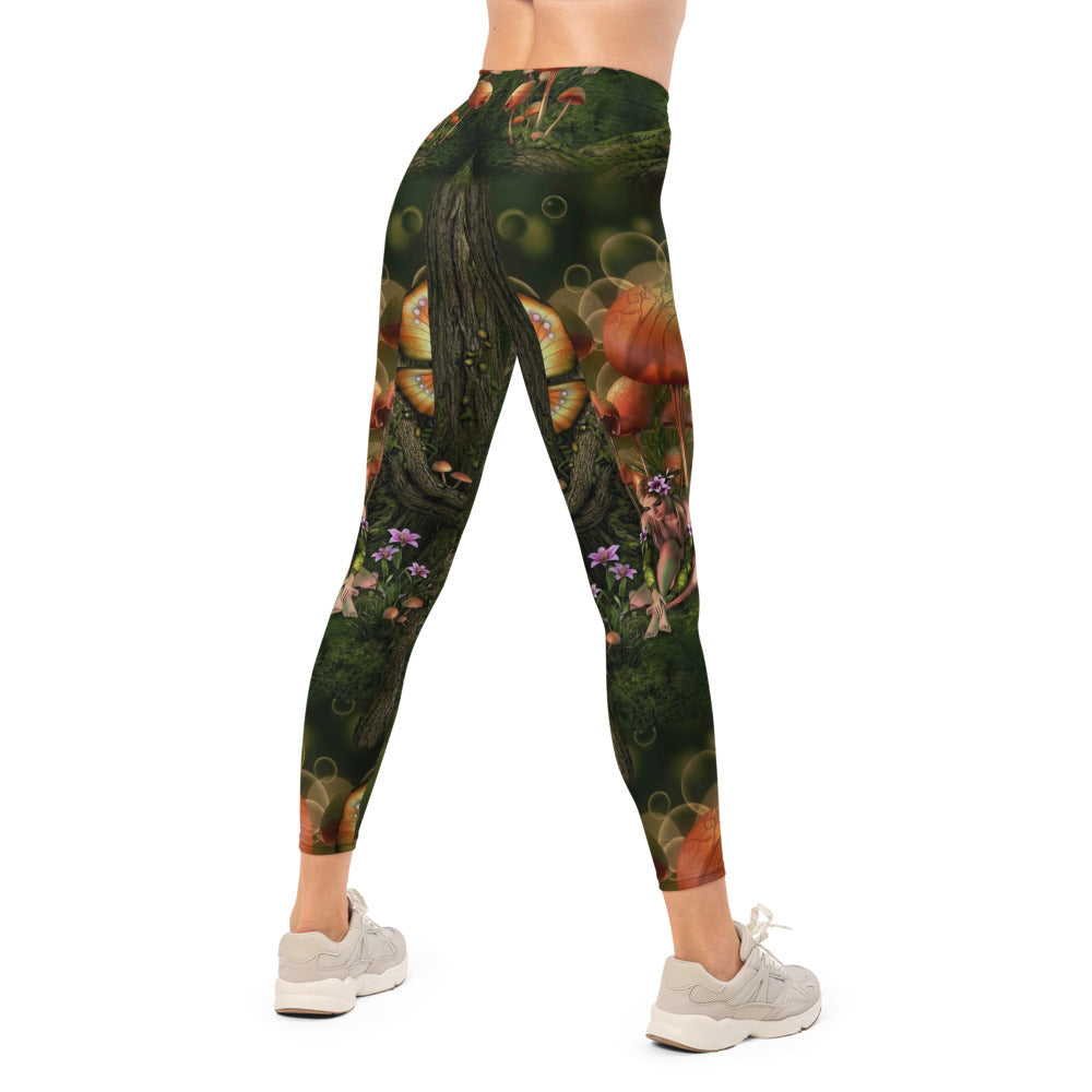 Personalisierte Damen Sportleggings Fantasy Wald Motiv Pilze Moos Grün Natur Fitness Leggings L887