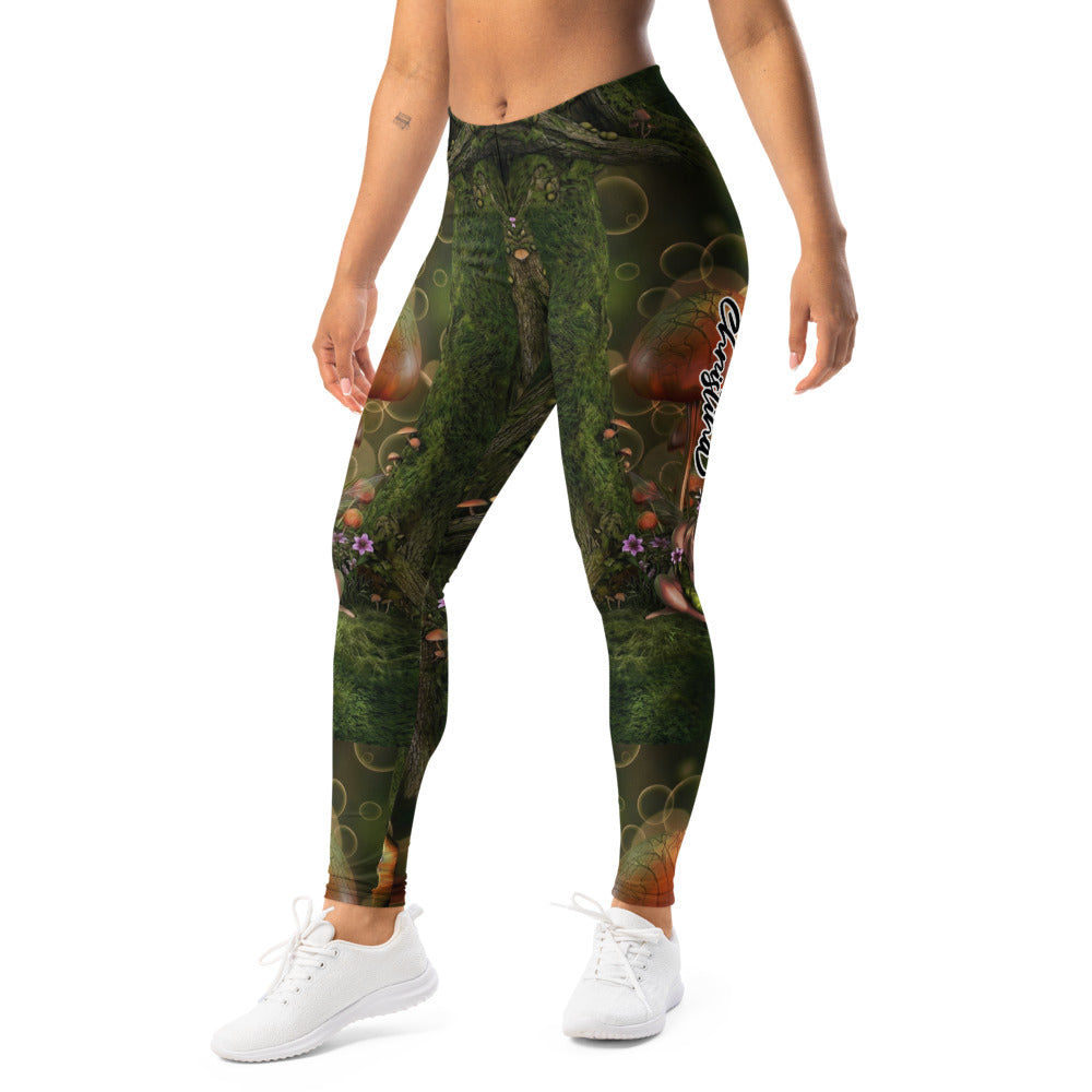 Personalisierte Damen Sportleggings Fantasy Wald Motiv Pilze Moos Grün Natur Fitness Leggings L887