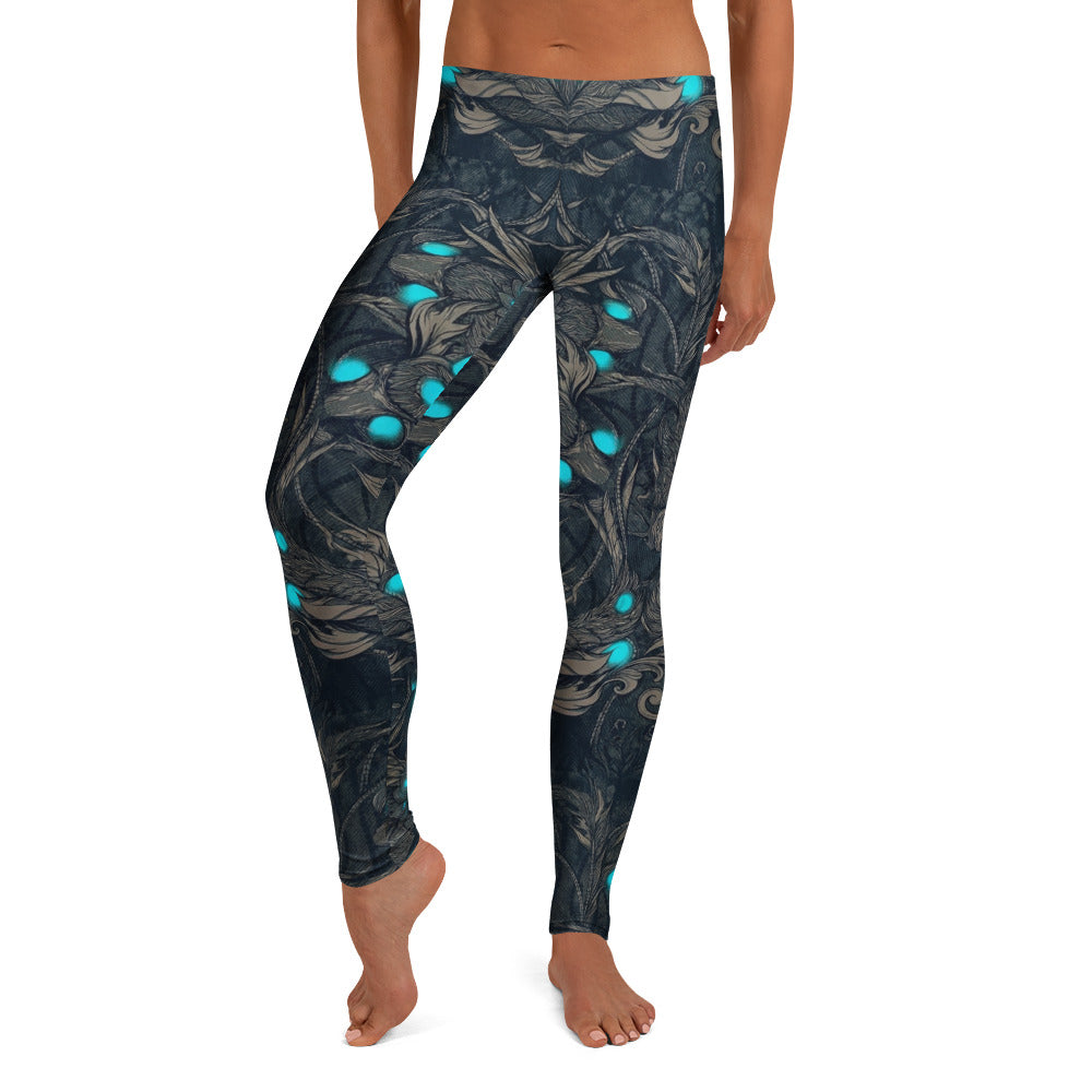 Personalisierte Damen Sportleggings Fantasy Design Schwarz Türkis Fitness Leggings Yoga Hose Bedruckt A910