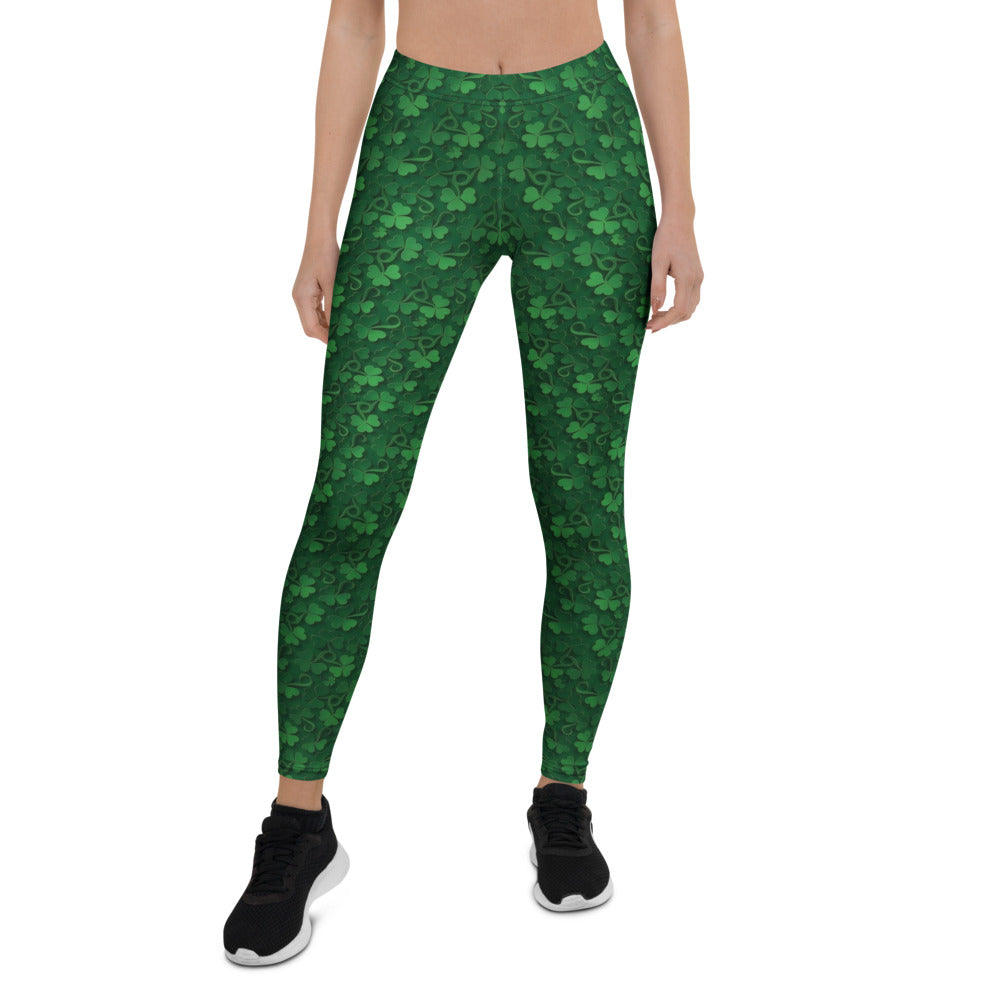 Personalisierte Damen Sportleggings Kleeblatt Muster Grün St. Patrick's Day Fitness Yoga Leggings J950