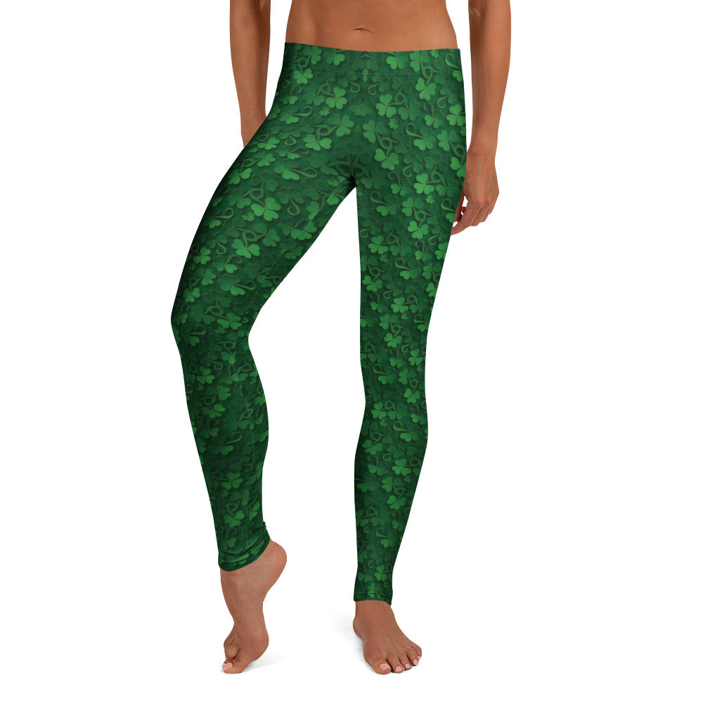 Personalisierte Damen Sportleggings Kleeblatt Muster Grün St. Patrick's Day Fitness Yoga Leggings J950