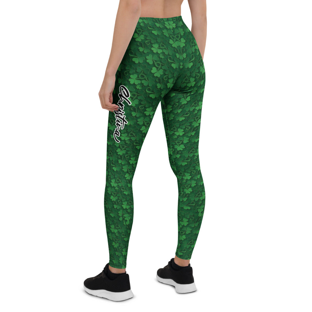 Personalisierte Damen Sportleggings Kleeblatt Muster Grün St. Patrick's Day Fitness Yoga Leggings J950