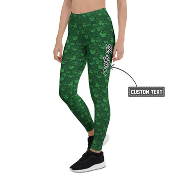 Personalisierte Damen Sportleggings Kleeblatt Muster Grün St. Patrick's Day Fitness Yoga Leggings J950 - XL